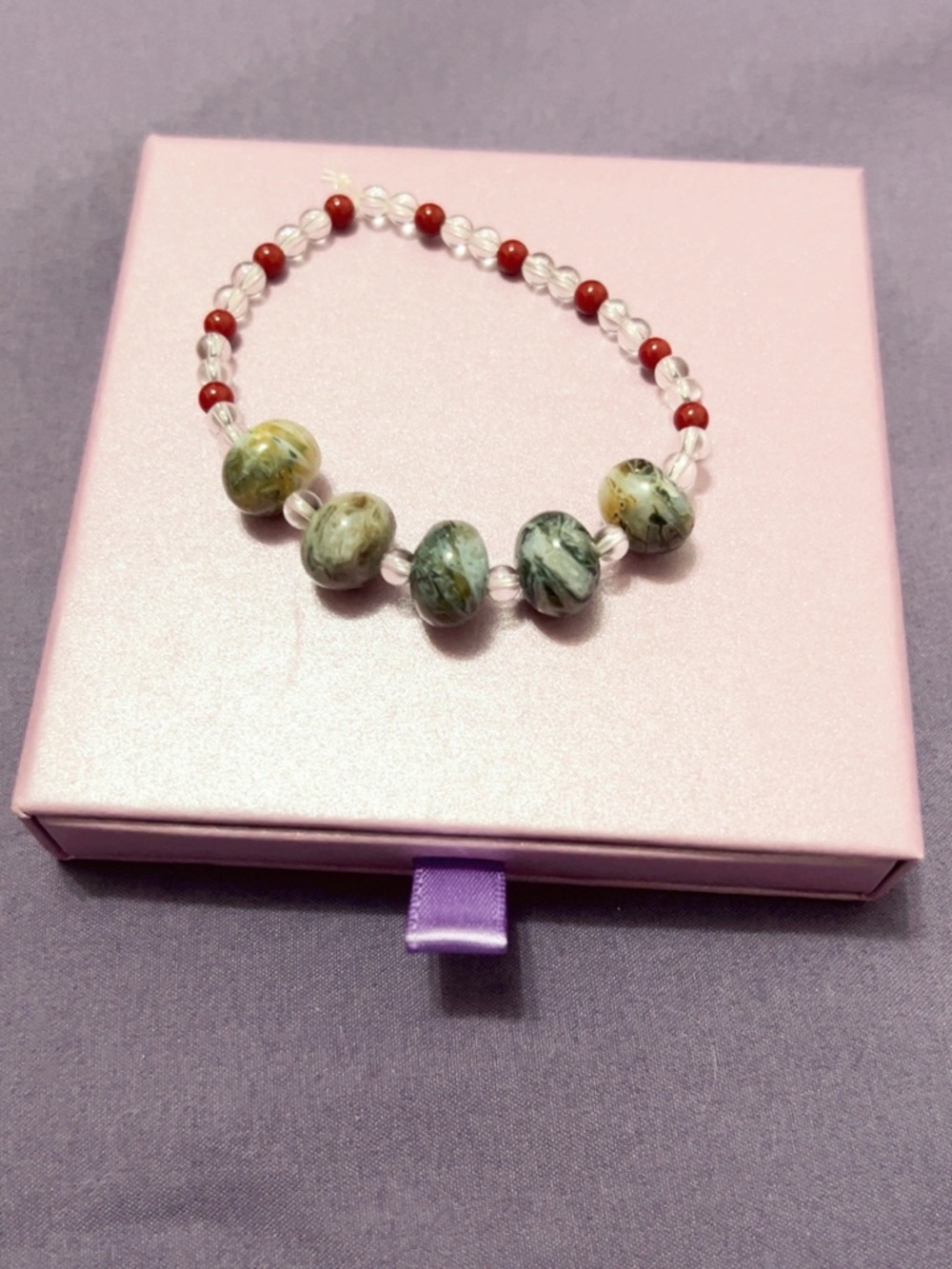 Natural Agate, Crystal & Coral Energy Bracelet size 16cm